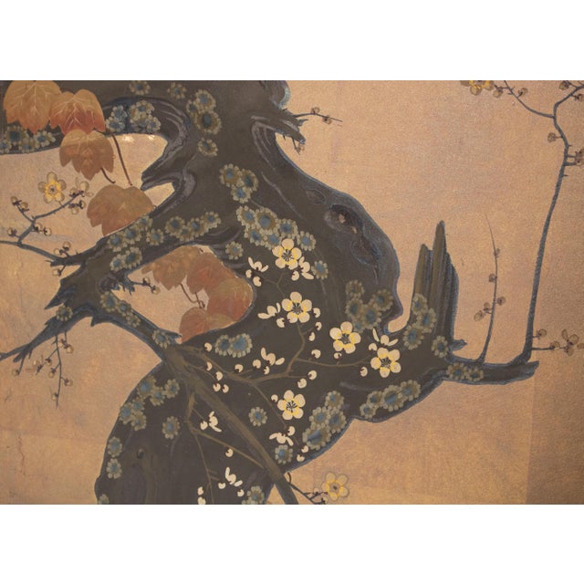 Wood "Pheasant and Sakura", Pre-1964 Showa Era Japanese Painted Byobu Screen For Sale - Image 7 of 18