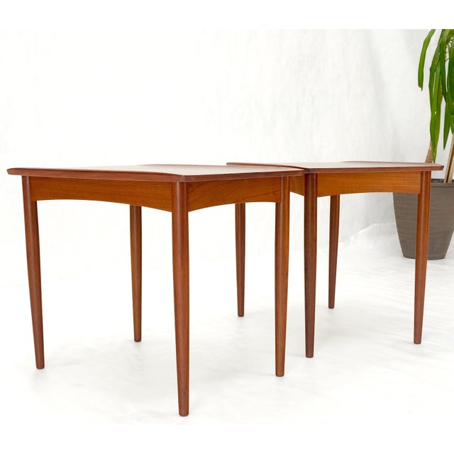 Danish Mid Century Modern Rolled Edges Side End Tables Stands Dowel Legs - A Pair For Sale - Image 4 of 12