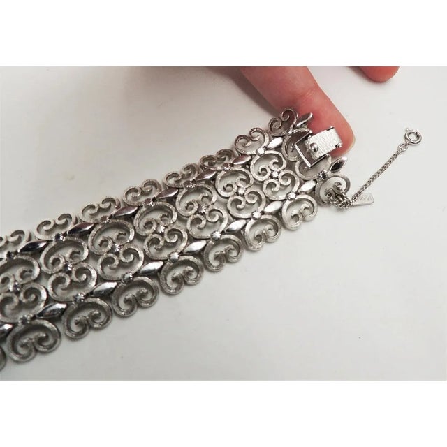 Monet Vintage Monet "Mantilla" Rhodium Plated Filigree 1965 Bracelet For Sale - Image 4 of 9