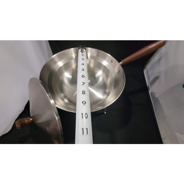 Wood Vintage Mid-Century Modern Stainless Steel & Teak Chafing/Fondue Set - 6 Pc For Sale - Image 7 of 17