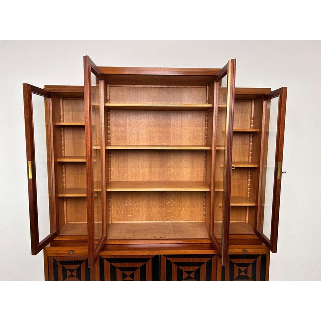Wood Cubist Bookcase with Marquetry, 1930 For Sale - Image 7 of 16