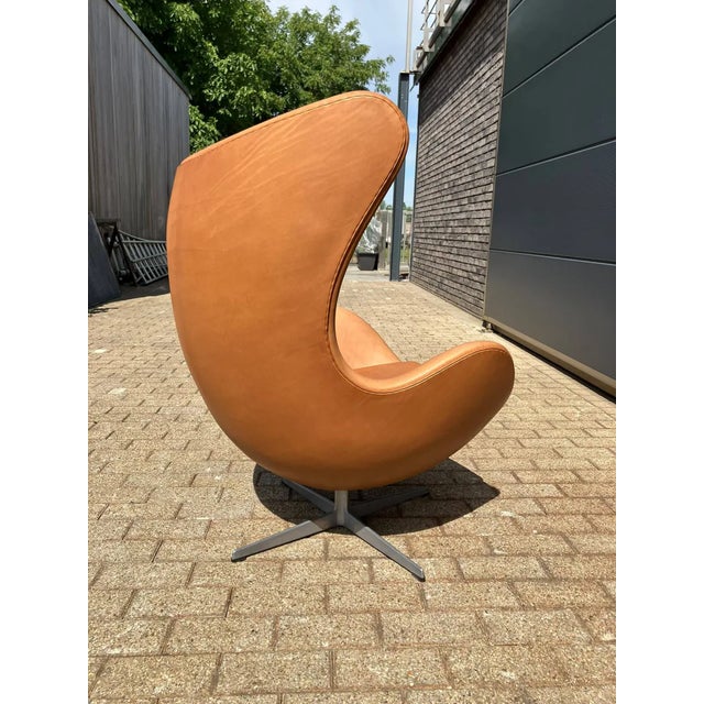 Art Deco Fritz Hansen Egg Chair 07-'63 Cognac Camel Vintage Leather For Sale - Image 3 of 17