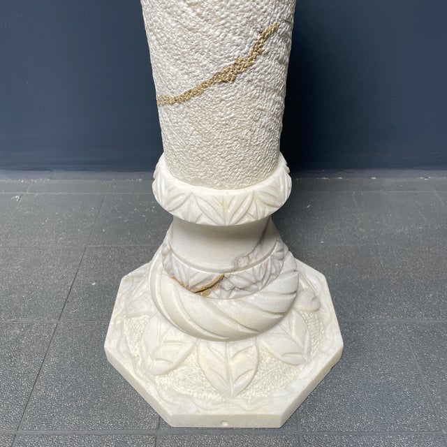 Alabaster Religious Column Carved For Sale - Image 13 of 18