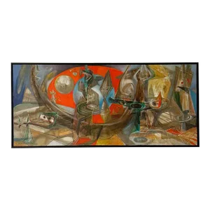 Mid 20th Century "Red Moon" Oil on Canvas Painting by Alexander Meller