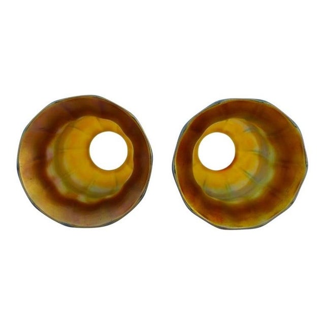 Pair of Antique Steuben Gold Aurene Tulip Shaped Art Glass Shades C1920 For Sale - Image 6 of 7