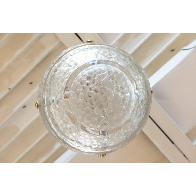 Metal René Lalique Signed Art Deco St Vincent Frosted Crystal Pendant Light Fixture For Sale - Image 7 of 10