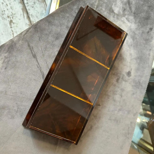 Brown 1970s Mid-Century Modern Fake Tortoiseshell Lucite Italian Jewelry Box For Sale - Image 8 of 8