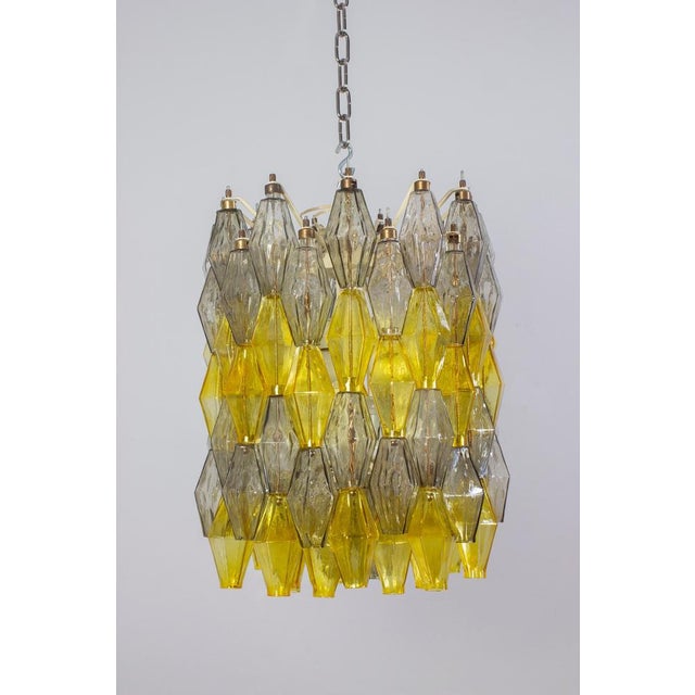 Yellow and Clear Poliedri Chandelier by Carlo Scarpa for Venini, 1980s For Sale - Image 3 of 17