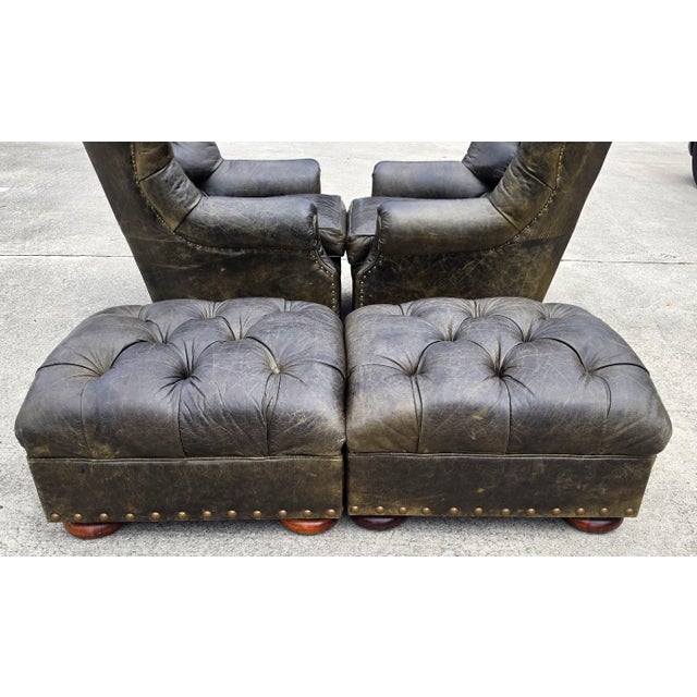 Vintage Henredon for Ralph Lauren English Chesterfield Leather Chair & Ottoman a Pair For Sale - Image 15 of 18
