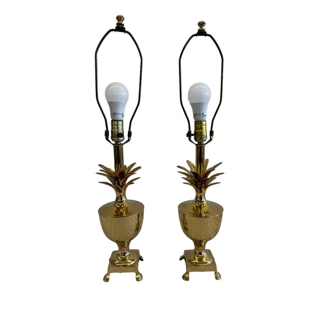 Pair of Late 20th Century Palm Beach Regency Golden Brass Pineapple Lamps For Sale - Image 4 of 12