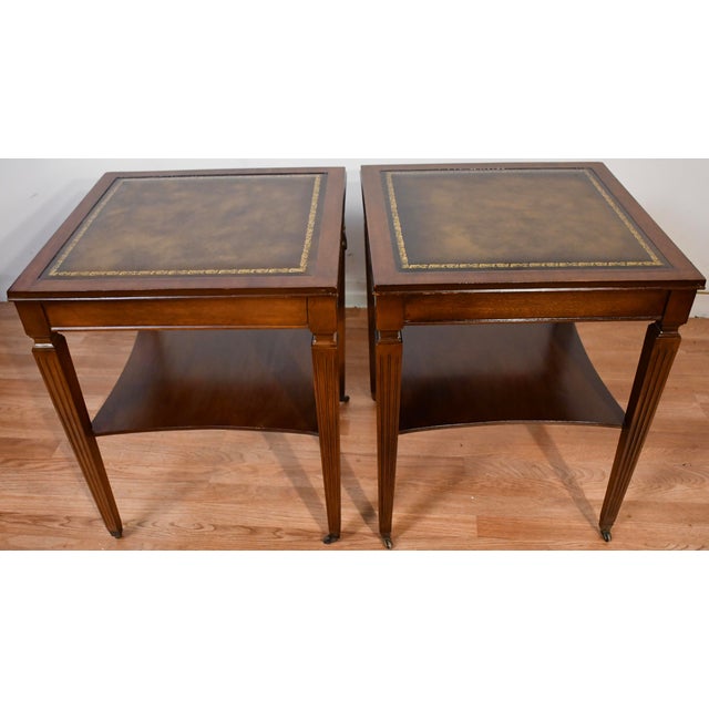 1930s Regency Style Mahogany & Leather Top Pair of Side Tables / End Tables For Sale - Image 14 of 16