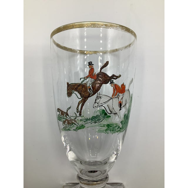 Transparent 30s English Horse Fox Hunting Scene Hand Painted Goblets - Set of 4 For Sale - Image 8 of 11