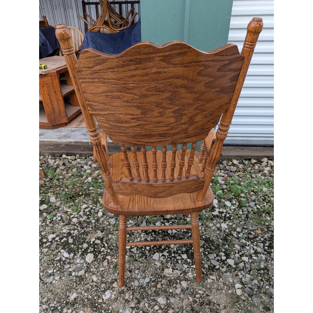 Mid-Century Modern Mid-Century Carved Oak Press Back Arm Chair For Sale - Image 3 of 11