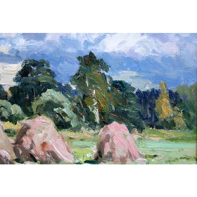 1980s Edgars Vinters, Haystacks, 1984, Oil on Cardboard For Sale - Image 5 of 10