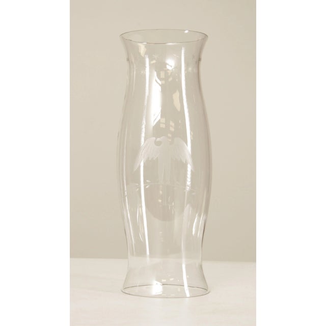 Glass Federal Style Vintage Pair Of Eagle Etched Glass Hurricane Shades For Sale - Image 7 of 12
