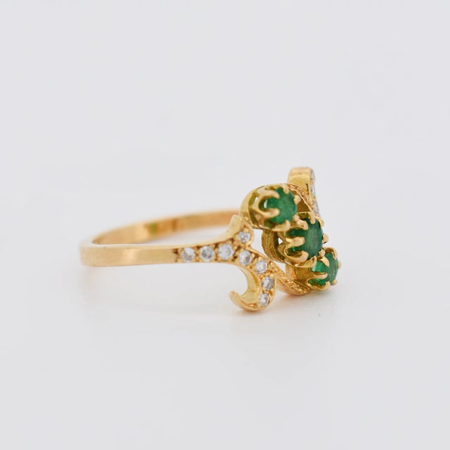 Vintage Gold Emerald and Diamond Ring 1960, Size 7 For Sale - Image 4 of 5