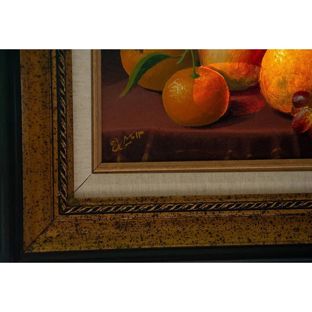 Contemporary Late 20th Century Signed, Illegible - Untitled Floral and Fruit Still Life, Oil on Canvas For Sale - Image 3 of 5