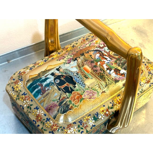 Gold Chinese Satsuma Gilt Ceramic Handled Box For Sale - Image 8 of 8