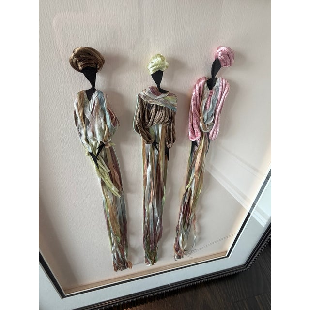 Textile Art With Dimensional Figures — Handcrafted Mixed Media, Custom Ornate Frame, One‑of‑a‑Kind Statement Piece For Sale - Image 4 of 8