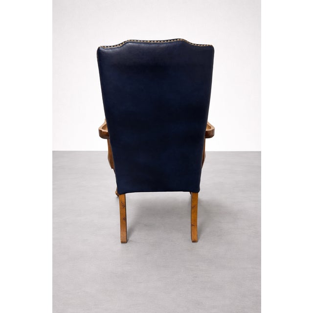 Late 20th Century Pair of Vintage Sam Moore Traditional Armchairs in Leather-Like Vinyl With Nailhead Trim For Sale - Image 5 of 12