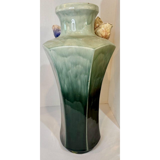 Impressive Statement! Antique Art Deco Faience Majolica Vase Decorated With Sculpted Delicate Flowers For Sale - Image 15 of 16