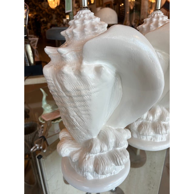 White Vintage Palm Beach Plaster Shell Table Lamps Serge Roche Style Newly Wired - a Pair For Sale - Image 8 of 14