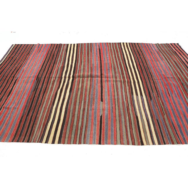 Mid 20th Century Striped Vintage Turkish Kilim Rug For Sale - Image 4 of 7