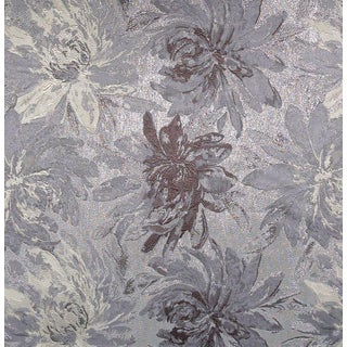 Vintage Metallic Silver Floral Brocade Fabric- 4 Yards For Sale