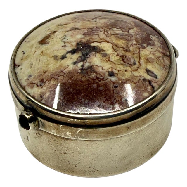 Beautiful Birmingham 1912 Sterling Silver, Agate & Cabochon Ruby? Pill Box For Sale