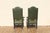 Pair of Antique High Back Throne Armchairs | Green Upholstery & Gold Monogram | Early 20th Century For Sale - Image 15 of 18