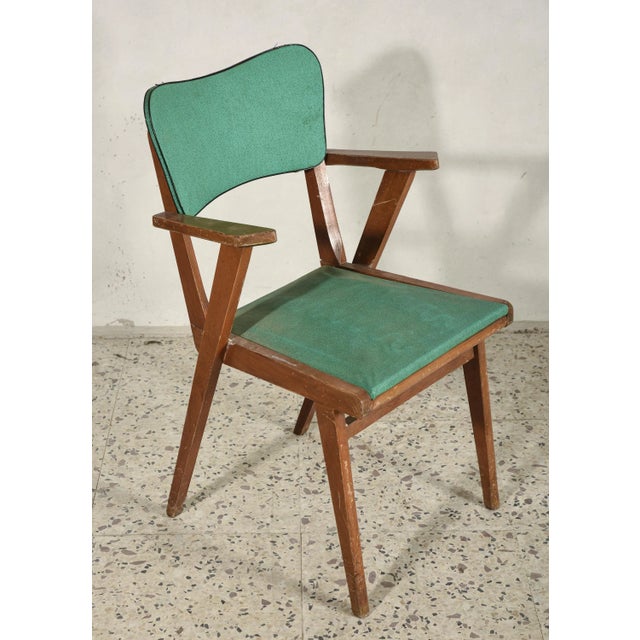 Armchair with Solid Wood Frame and Green Leatherette Seat, Italy, 1960s For Sale - Image 6 of 6