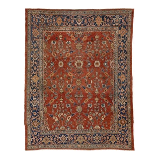 Vintage Persian Mahal Rug Hand-Knotted Wool All-Over Floral Terracotta & Indigo For Sale