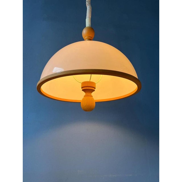 White Acrylic Glass Ceiling Pendant Lamp with Wooden Elements from Steinhauer For Sale - Image 3 of 11