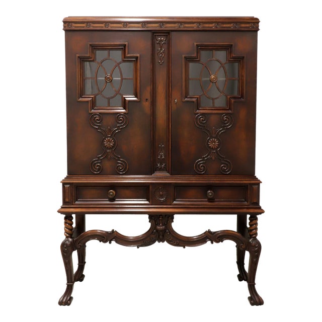 Rockford Antique Carved Walnut French Gothic China Display Cabinet For Sale