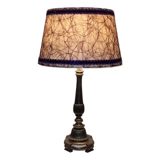 Mid-Century Modern German Table Lamp with Patinated Metal Base and Handmade Fabric Shade by Lamplove, 1950s For Sale
