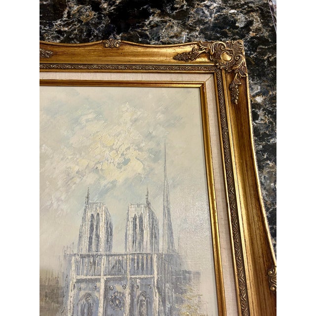 Baroque Vintage, Signed, Original Oil on Canvas, by Artist C Koch, Gold, Baroque Frame, the Cathedral of Notre Dame/Parisan Scene, Impressionism, Impasto For Sale - Image 3 of 10