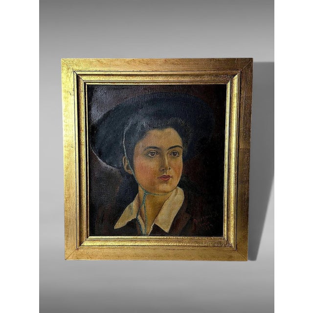 Mid-Century Modern Mid 20th Century Italian Figurative Oil on Canvas Portrait of a Young Woman With Giltwood Frame For Sale - Image 3 of 18