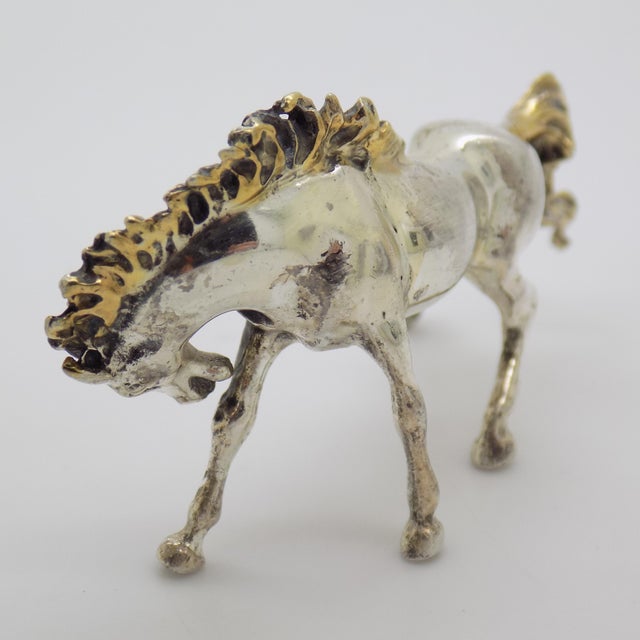 Metal Vintage Italian Handmade Genuine Silver Partially Gilded Horse Figurine Miniature Sculpture For Sale - Image 7 of 10