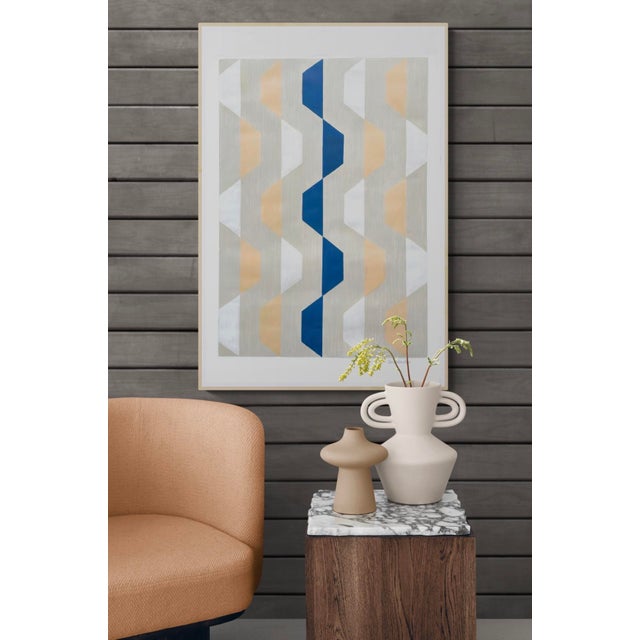 Mid-Century Modern Mixed Media Geometric With Blue For Sale - Image 3 of 4