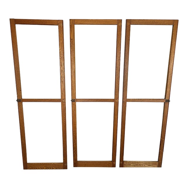 Vintage Architectural Salvage Oak and Glass Doors- Set of 3 For Sale