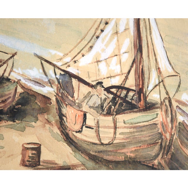Tan Sailboats on the Beach - Seascape by M. L. Pfeffer For Sale - Image 8 of 9