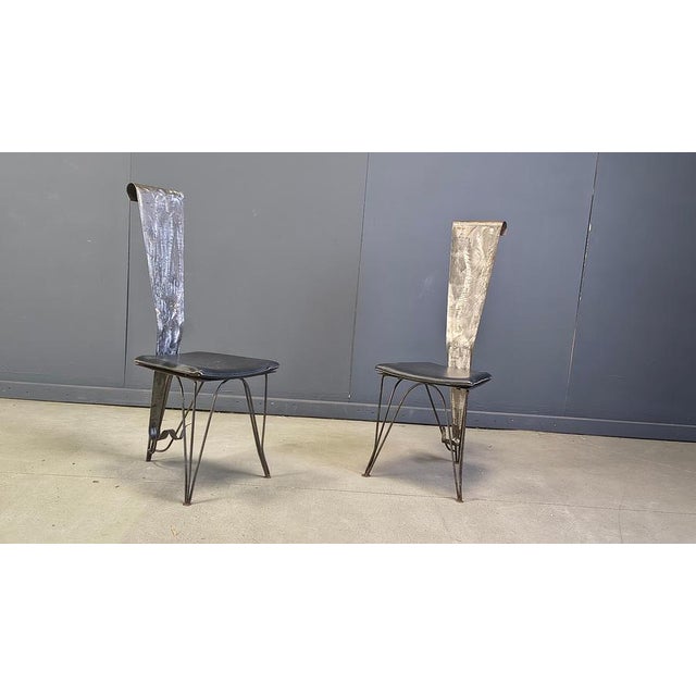 1970s Hand Crafted Steel and Stone Dining Set with Glass, 1970s, Set of 5 For Sale - Image 5 of 18