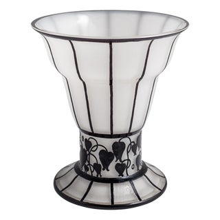 Art Nouveau Etched Glass Vase Goblet in White & Black from Hans Bolek for Johann Loetz Witwe, 1890s For Sale