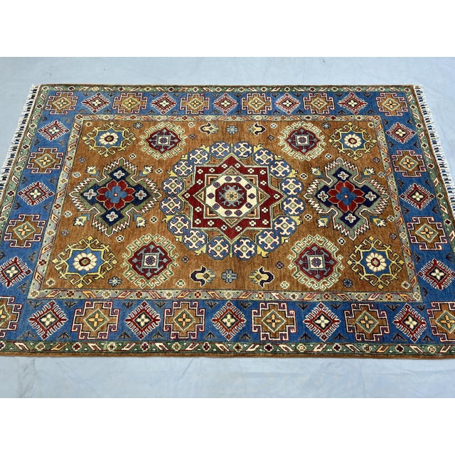 Blue Rust and Blue Kazak Wool Rug With Center Medallion, 4'11" X 7'1" For Sale - Image 8 of 16