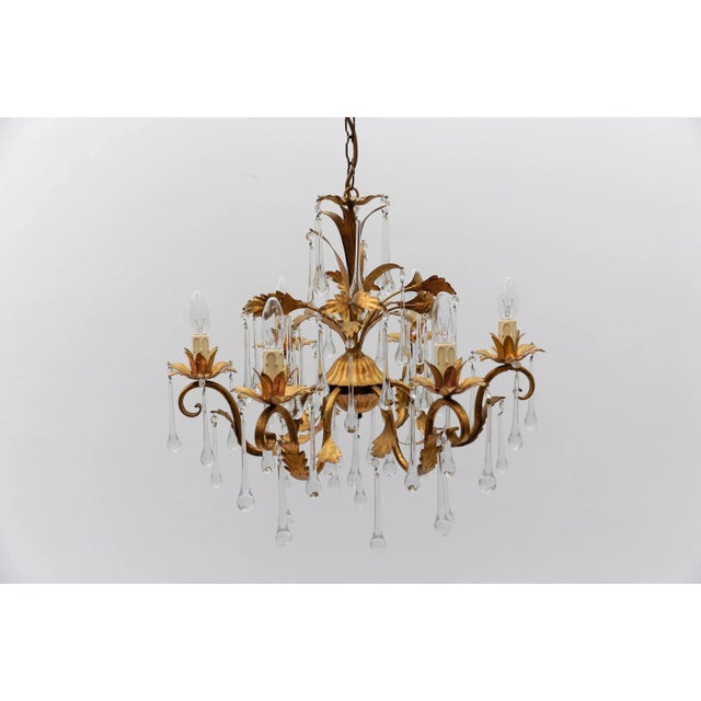 Floral 6-Light Ceiling Lamp with Crystal Drops from Hans Kögl, Germany, 1970s For Sale - Image 6 of 9