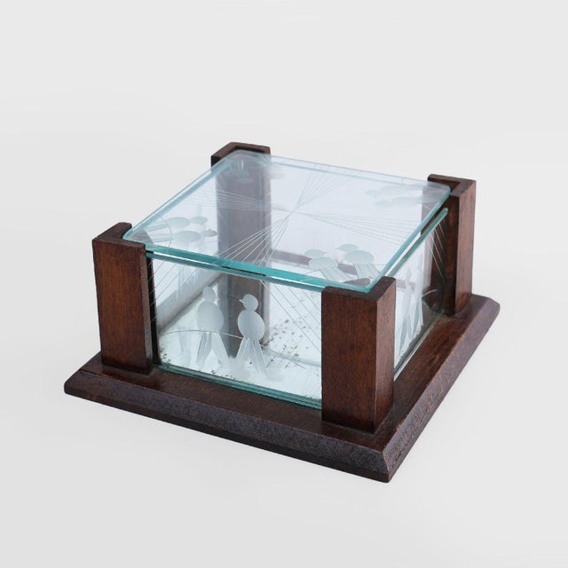 Art Deco Jewelry Box in Facet Cut Glass and Oak, 1930s For Sale - Image 11 of 11