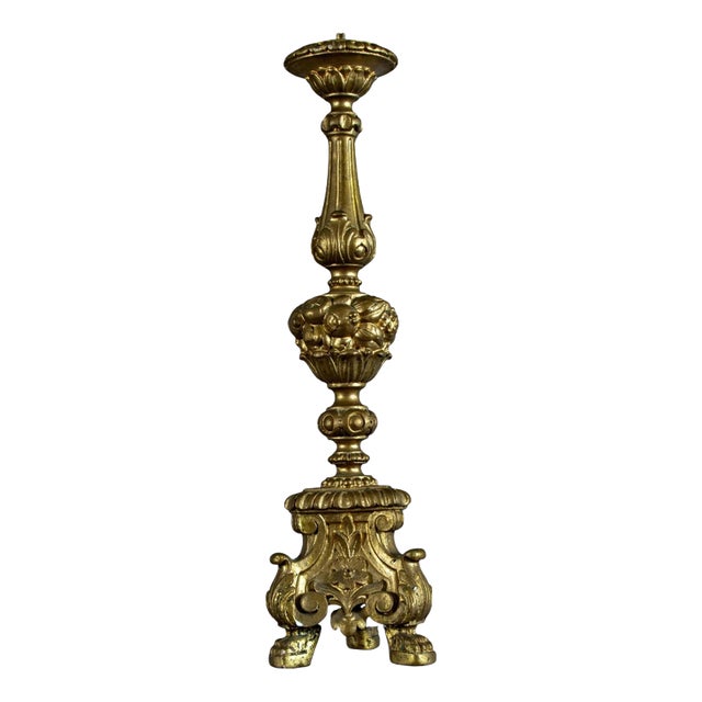 Belgian Carved Giltwood and Gesso Candlestick, 1900s For Sale