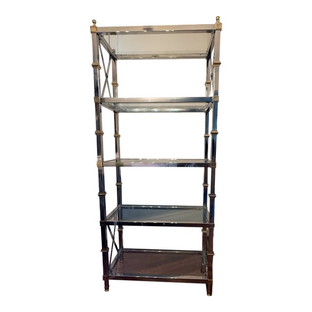 Vintage Hollywood Regency Chrome, Brass & Glass Étagère For Sale