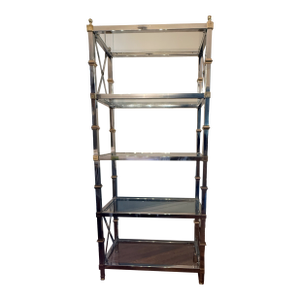 Vintage Hollywood Regency Chrome, Brass & Glass Étagère