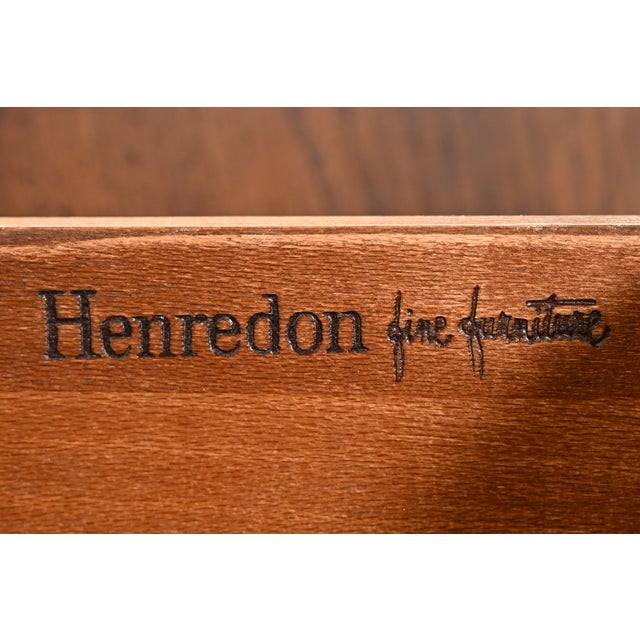 Wood Henredon Mid-Century Modern Hollywood Regency Campaign Oak and Brass Buffet Servers or Bar Cabinets, Pair For Sale - Image 7 of 16